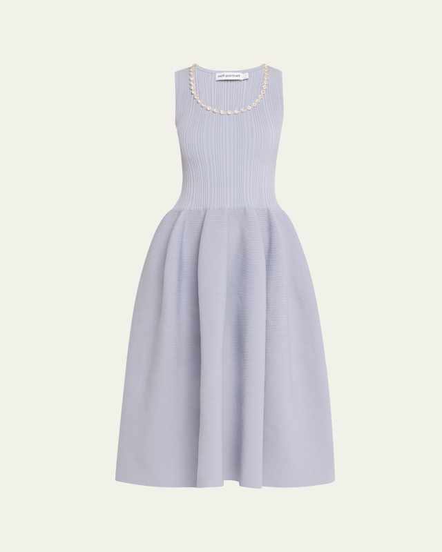 Ribbed Knit Diamante Midi Dress